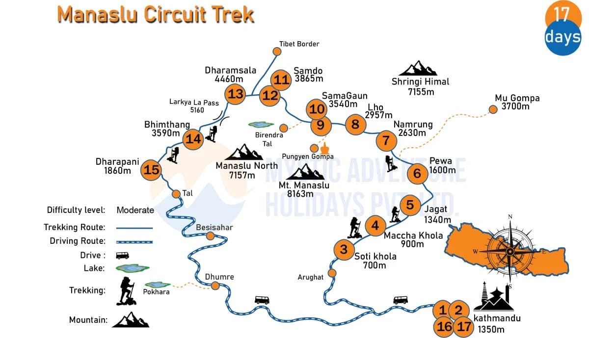 Manaslu Circuit Trek Map